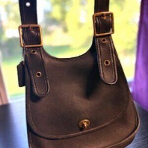 Rare Vintage 90's Coach Saddle Bag -Black Leather with Brass Touches